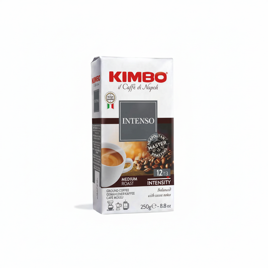 Kimbo Intenso ground coffee on a neutral white background styled to match the Gusto di Napoli catalogue image