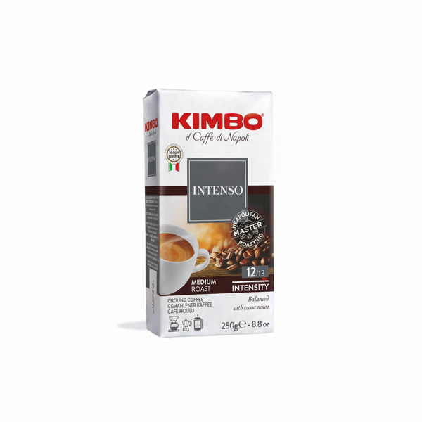 Kimbo Intenso ground coffee on a neutral white background styled to match the Gusto di Napoli catalogue image