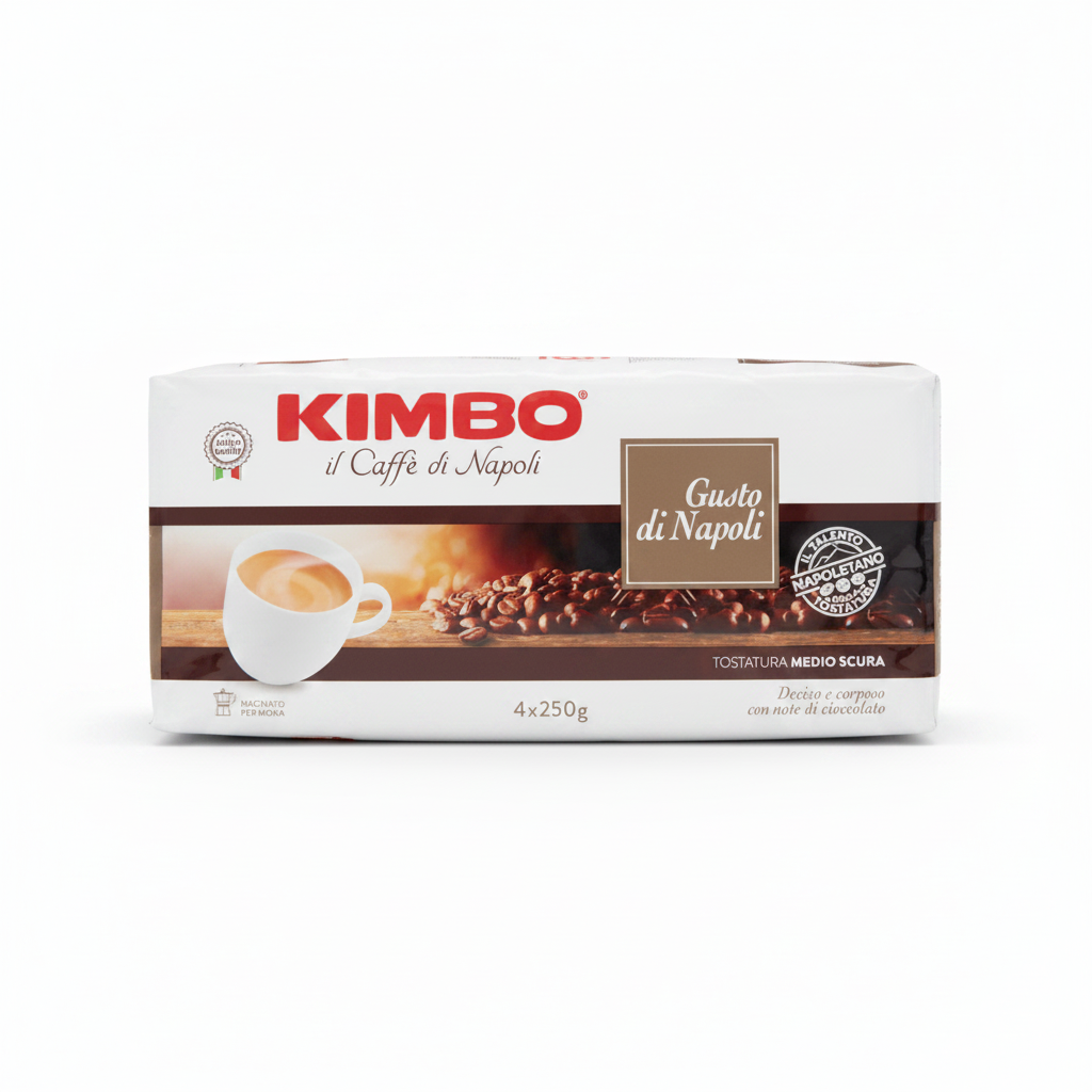 Kimbo Gusto di Napoli ground coffee 4x250g multipack, bold dark roast